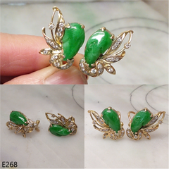 14K green leaf jade earrings