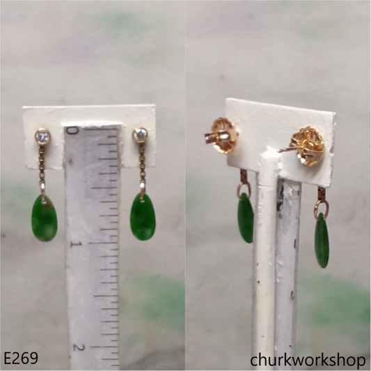 Green jade earrings 14K yellow gold