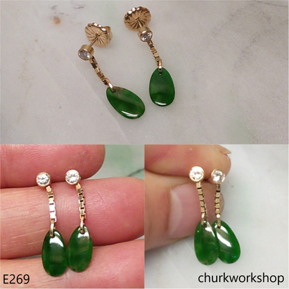 Green jade earrings 14K yellow gold