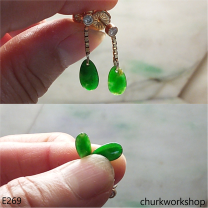Green jade earrings 14K yellow gold