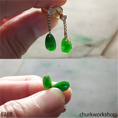 Green jade earrings 14K yellow gold