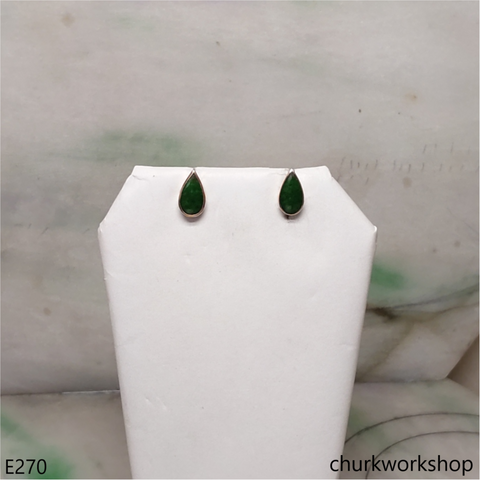 Green jade ear studs 14K yellow gold