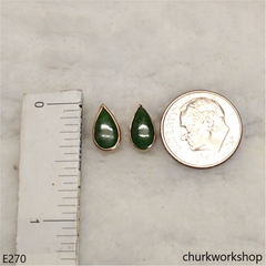 Green jade ear studs 14K yellow gold