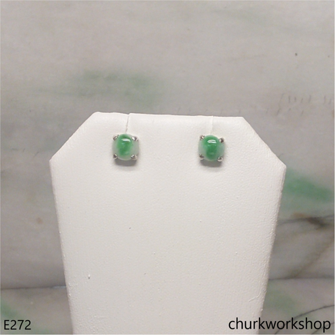 Green jade sterling silver ear studs