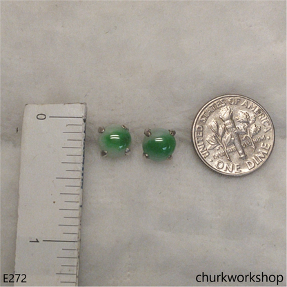 Green jade sterling silver ear studs
