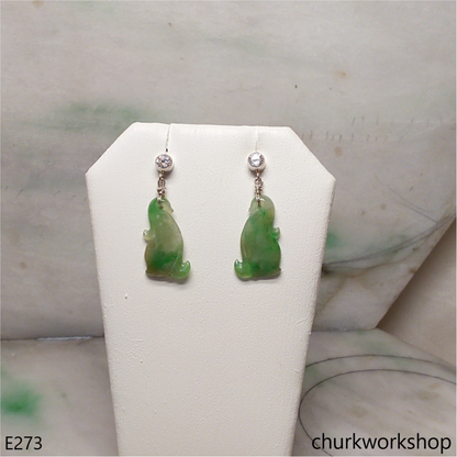 Green mix yellowish jade carving earrings