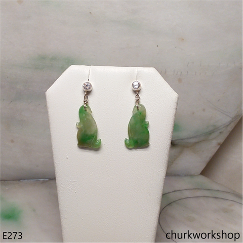 Green mix yellowish jade carving earrings