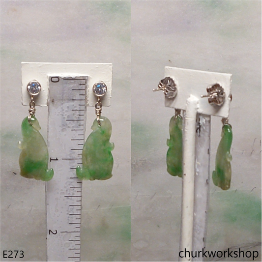 Green mix yellowish jade carving earrings