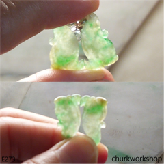 Green mix yellowish jade carving earrings