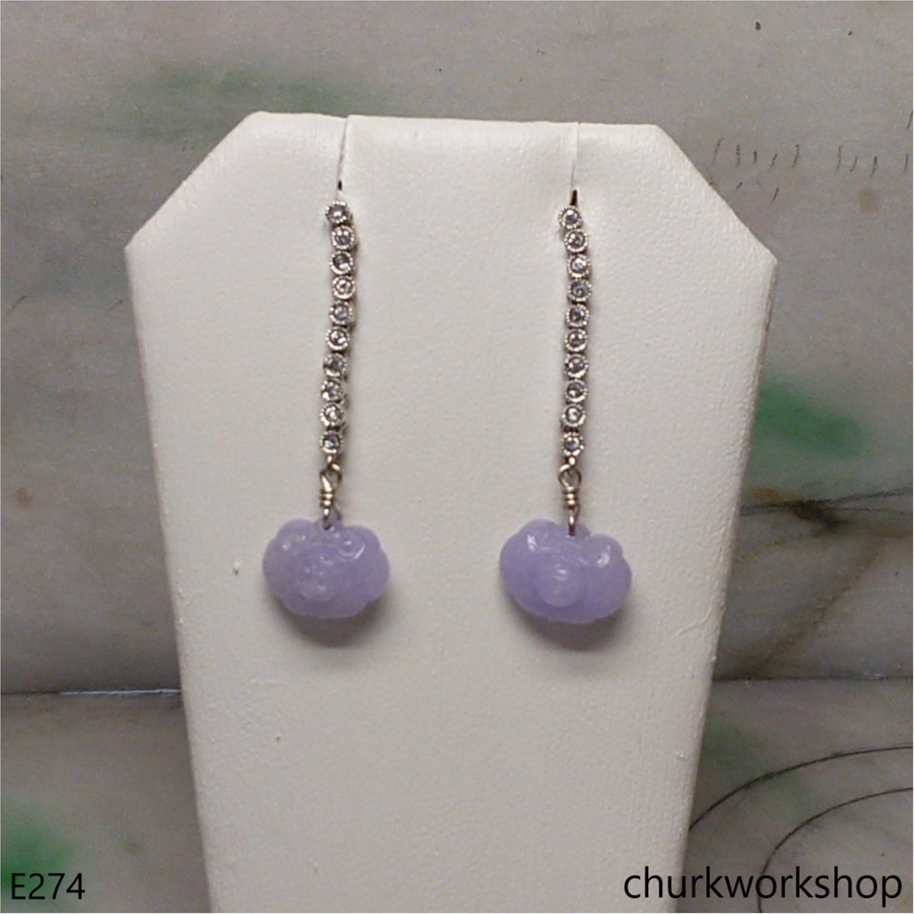 Reserved  Lavender carved jade earrings