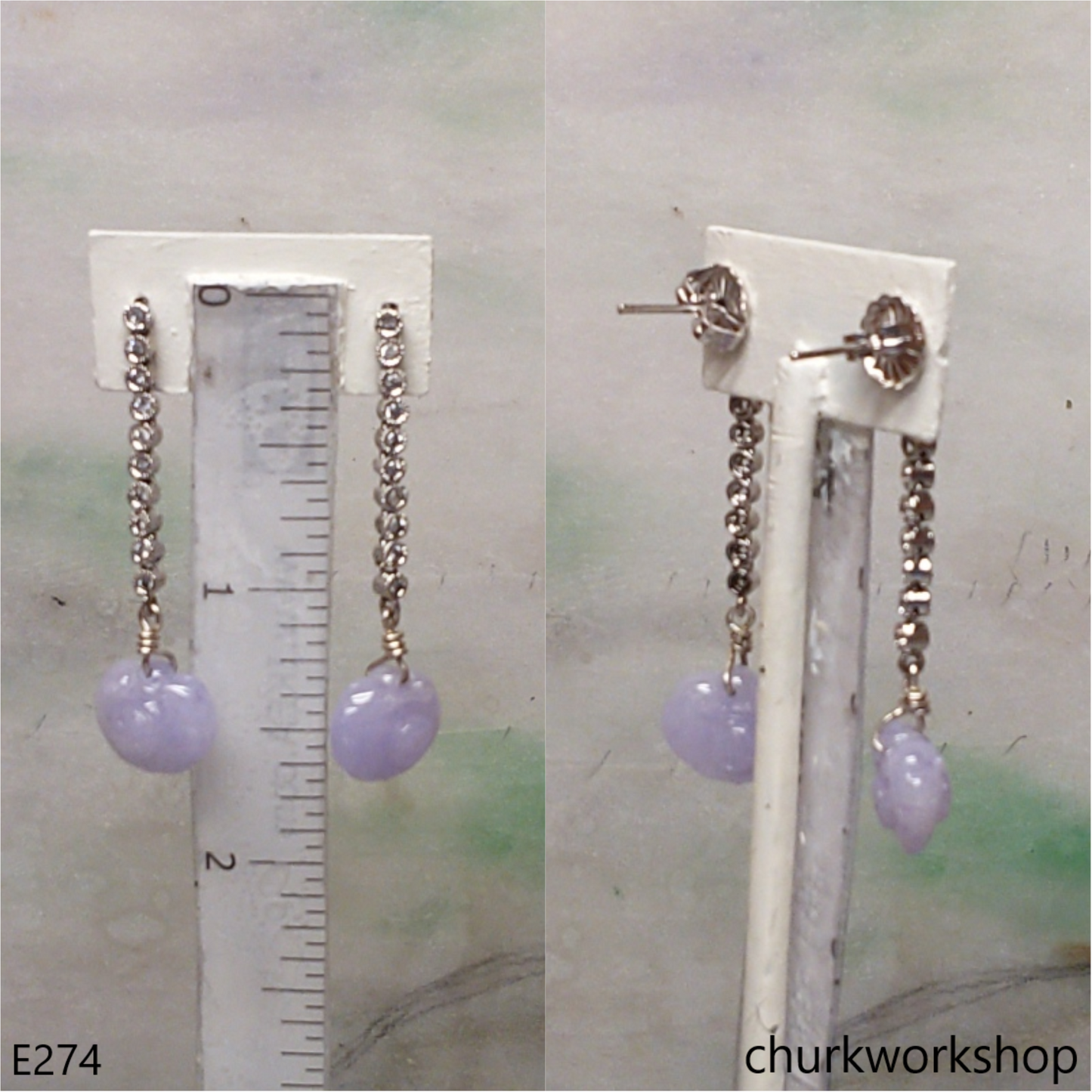 Reserved  Lavender carved jade earrings