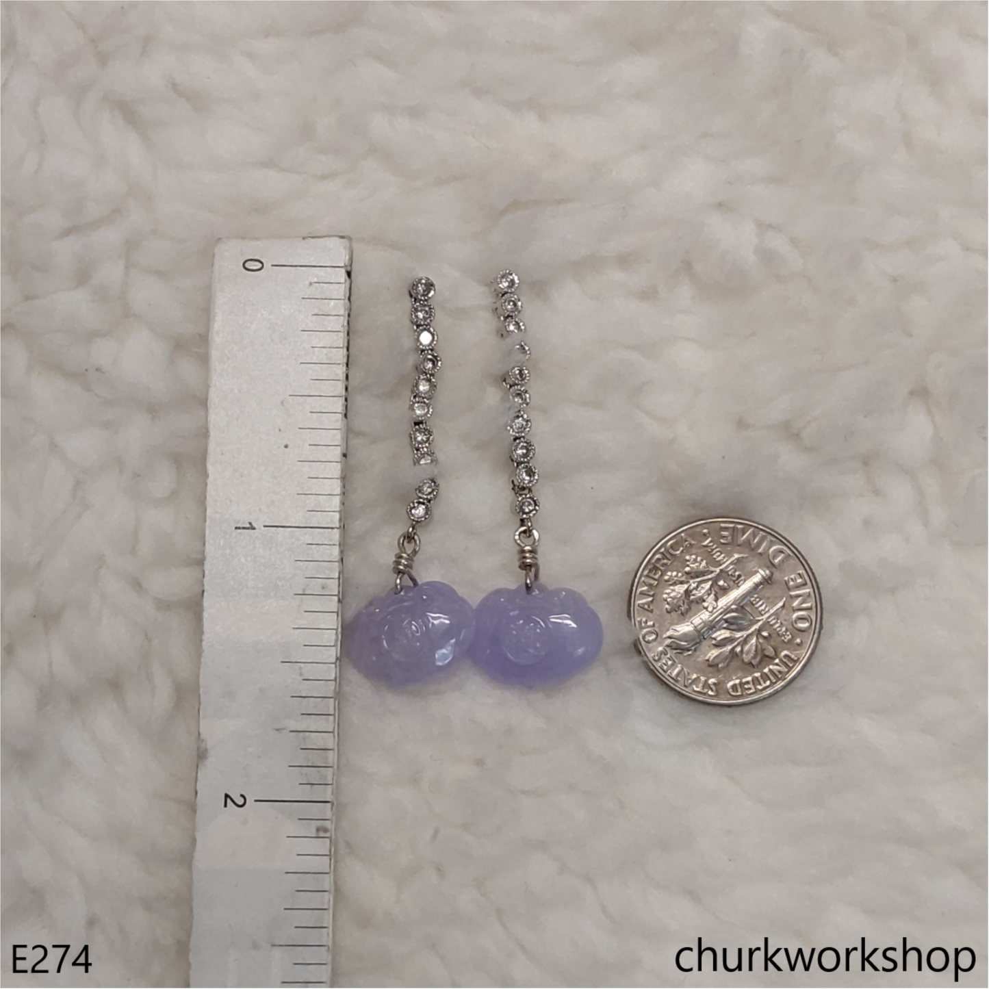 Reserved  Lavender carved jade earrings