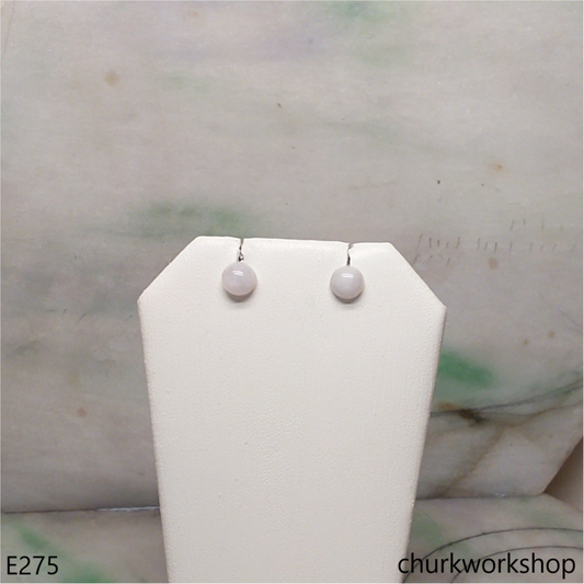 Lavender jade half bead silver ear studs
