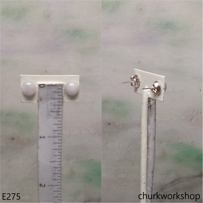 Lavender jade half bead silver ear studs