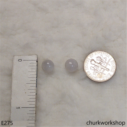 Lavender jade half bead silver ear studs