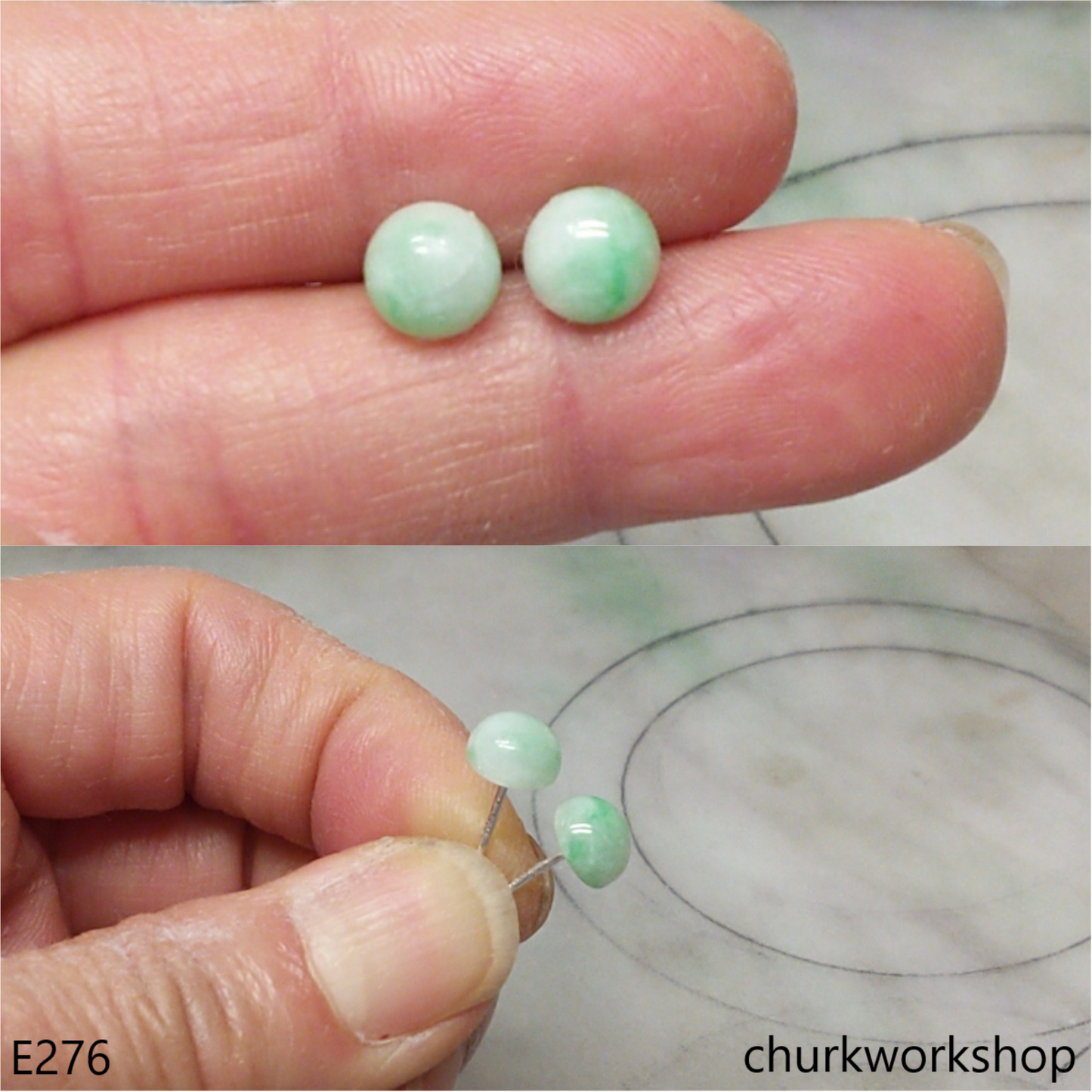 Half round jade ear studs