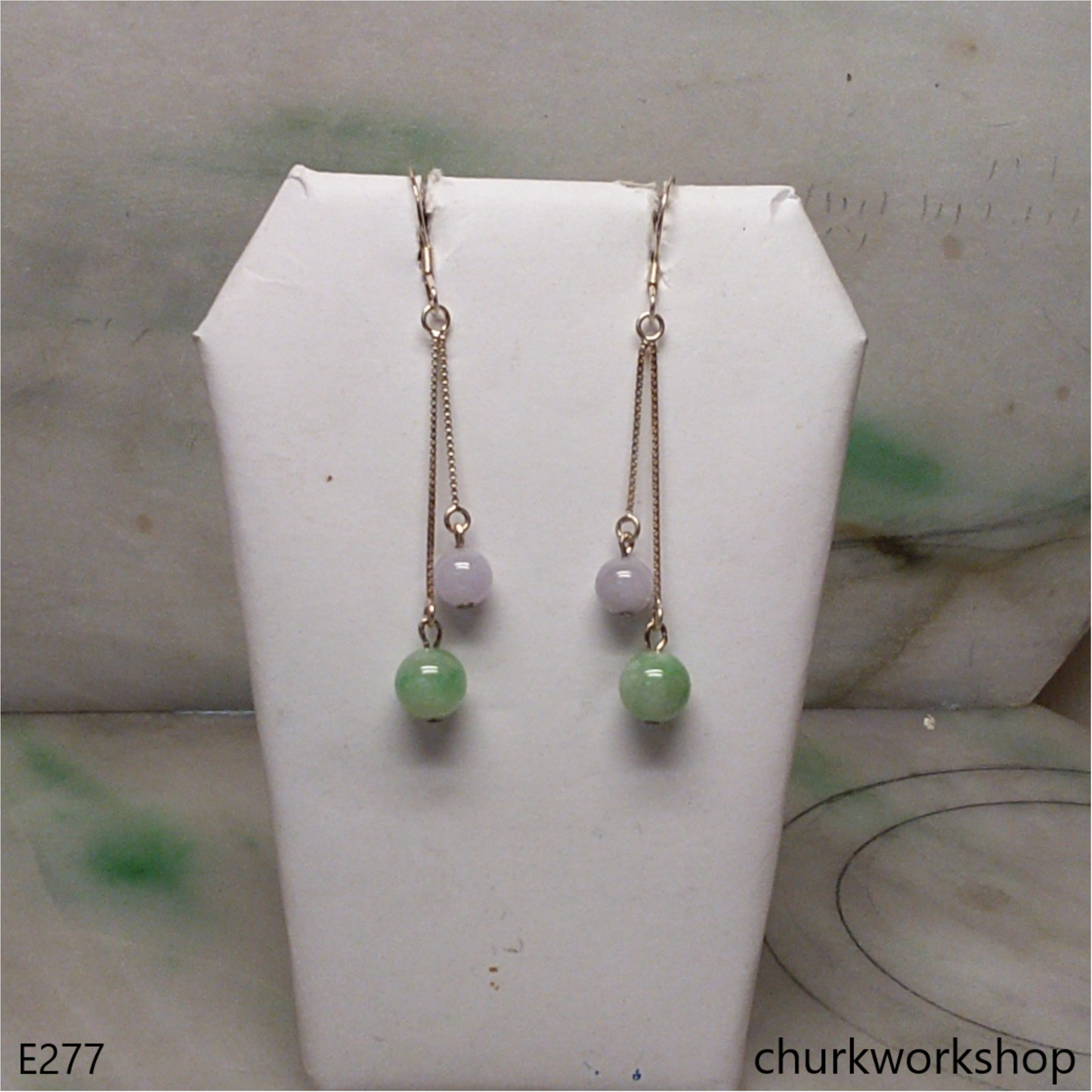 Silver jade beads earrings