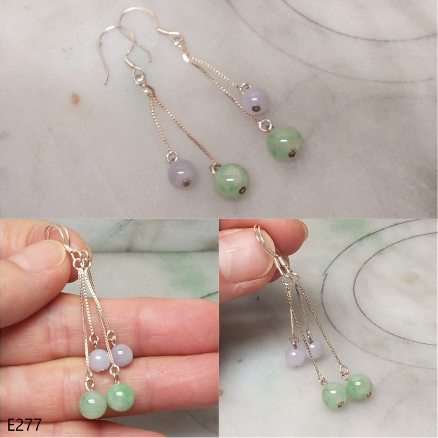 Silver jade beads earrings
