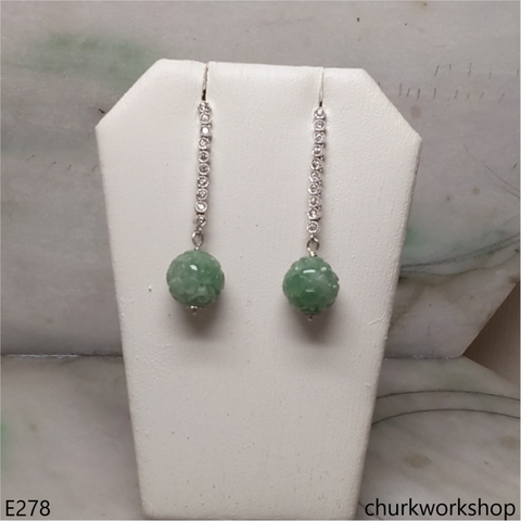 Green carved beads jade earrings