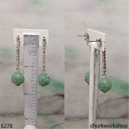 Green carved beads jade earrings