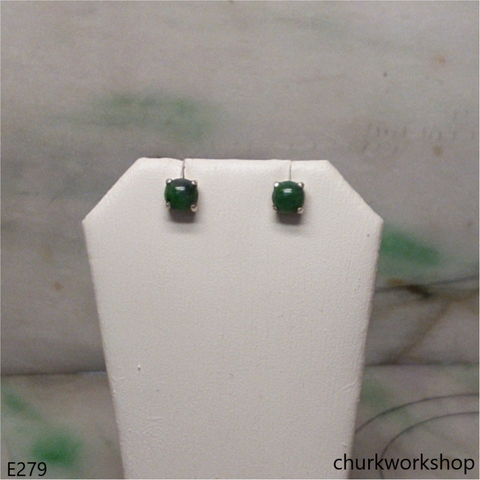 Dark green jade sterling silver ear studs