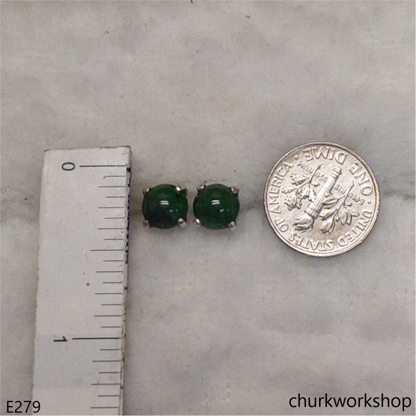 Dark green jade sterling silver ear studs