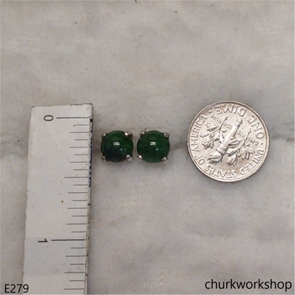 Dark green jade sterling silver ear studs