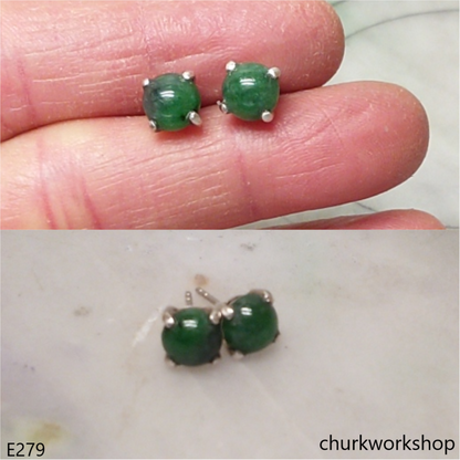 Dark green jade sterling silver ear studs