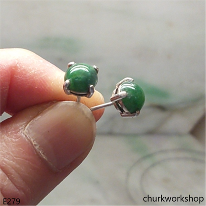 Dark green jade sterling silver ear studs