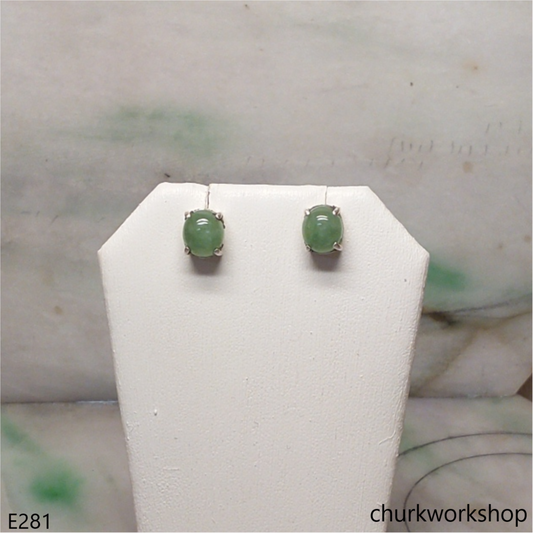 Light green oval jade ear studs