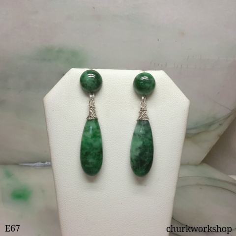 Dark green dangling jade earrings