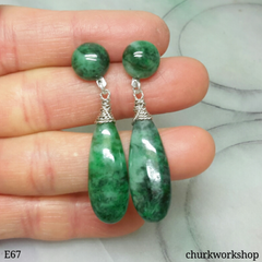 Dark green dangling jade earrings