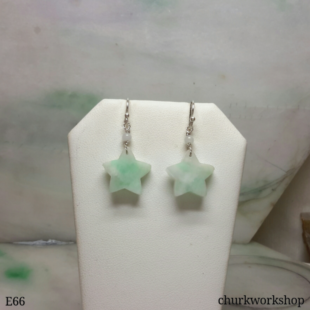 Reserved    Light green star dangling jade silver earrings