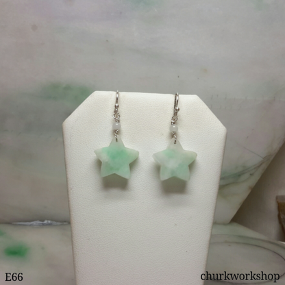 Reserved    Light green star dangling jade silver earrings