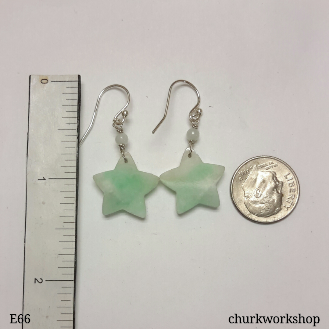 Reserved    Light green star dangling jade silver earrings