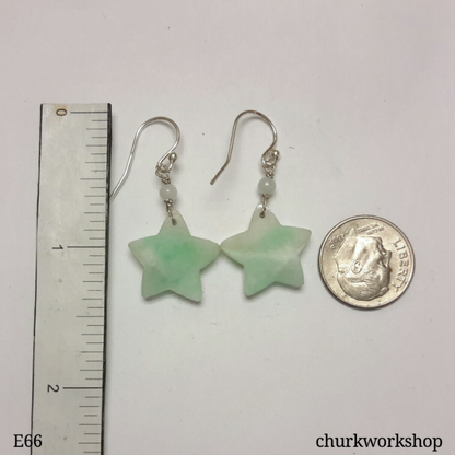 Reserved    Light green star dangling jade silver earrings