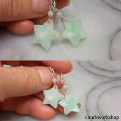 Reserved    Light green star dangling jade silver earrings