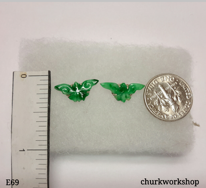 Green jade butterfly ear studs sterling silver