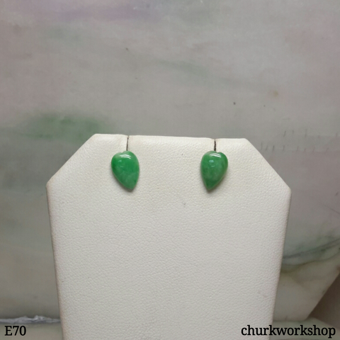 Green jade long heart ear studs