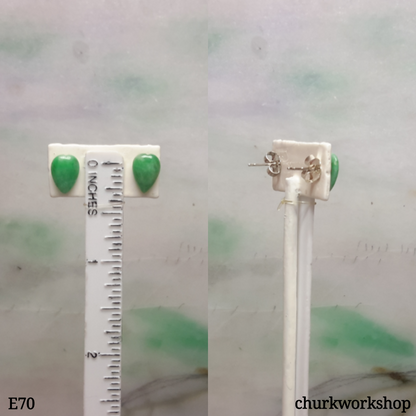Green jade long heart ear studs