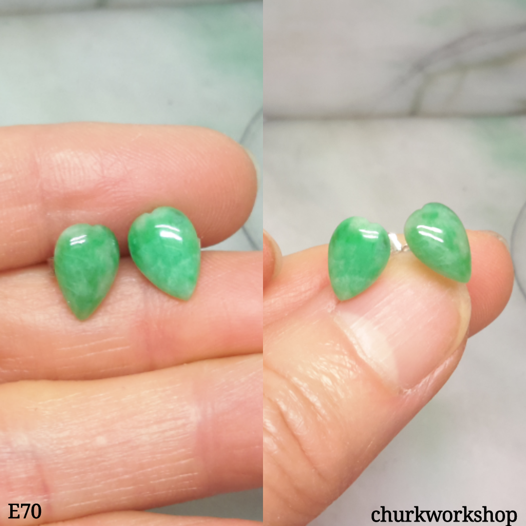 Green jade long heart ear studs