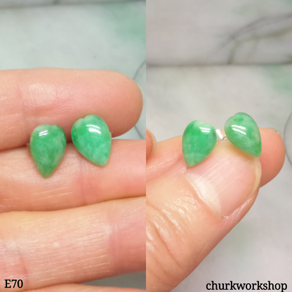 Green jade long heart ear studs