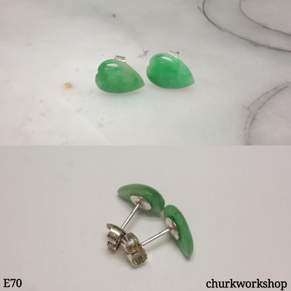 Green jade long heart ear studs