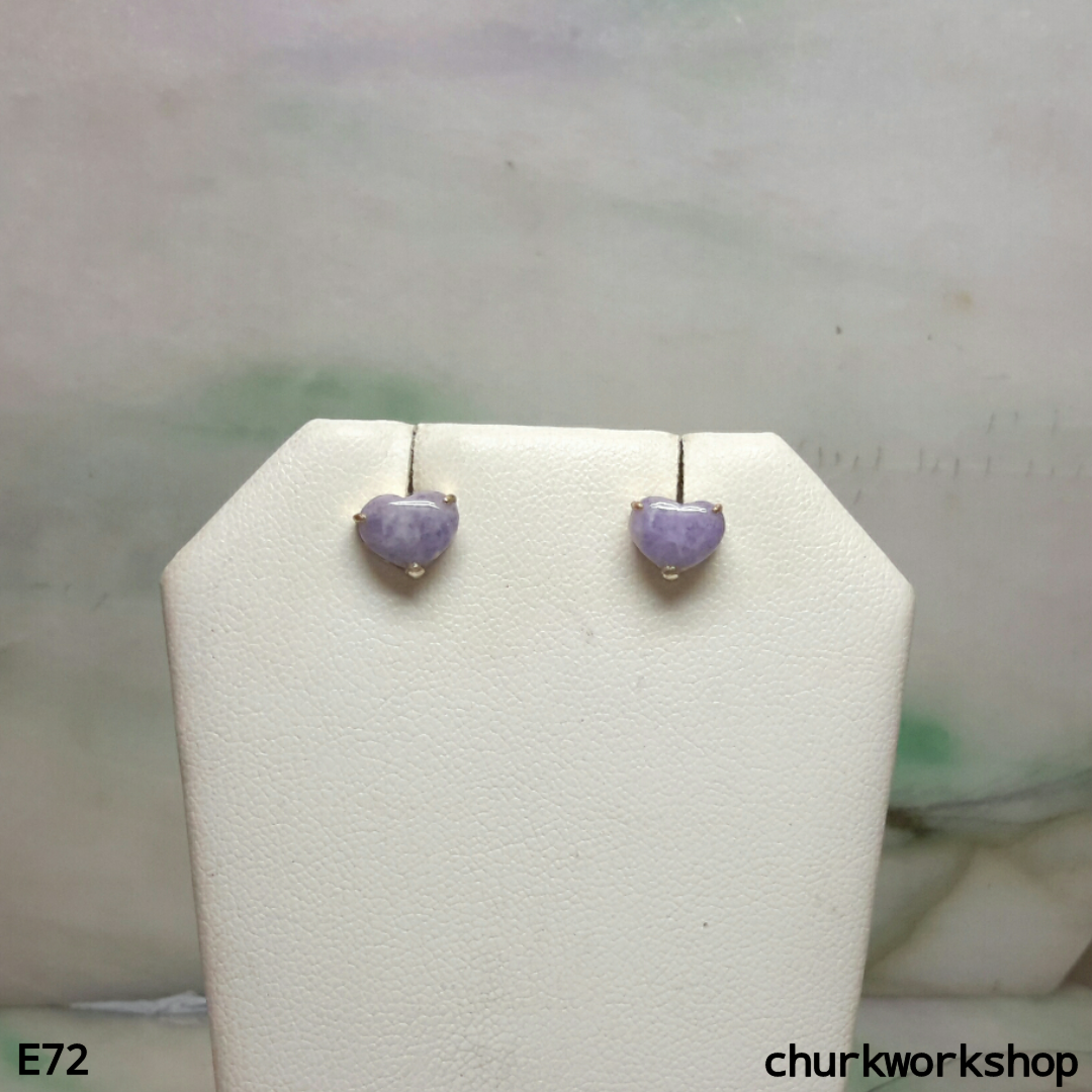 Lavender jade heart ear studs