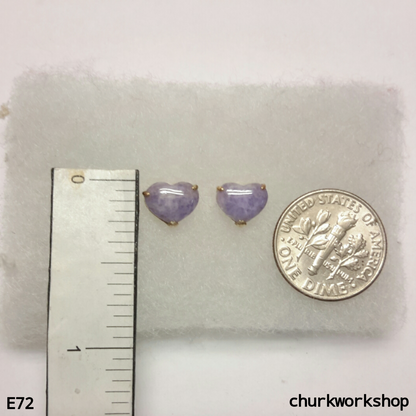 Lavender jade heart ear studs