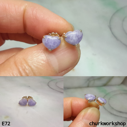 Lavender jade heart ear studs