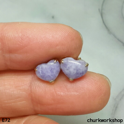 Lavender jade heart ear studs