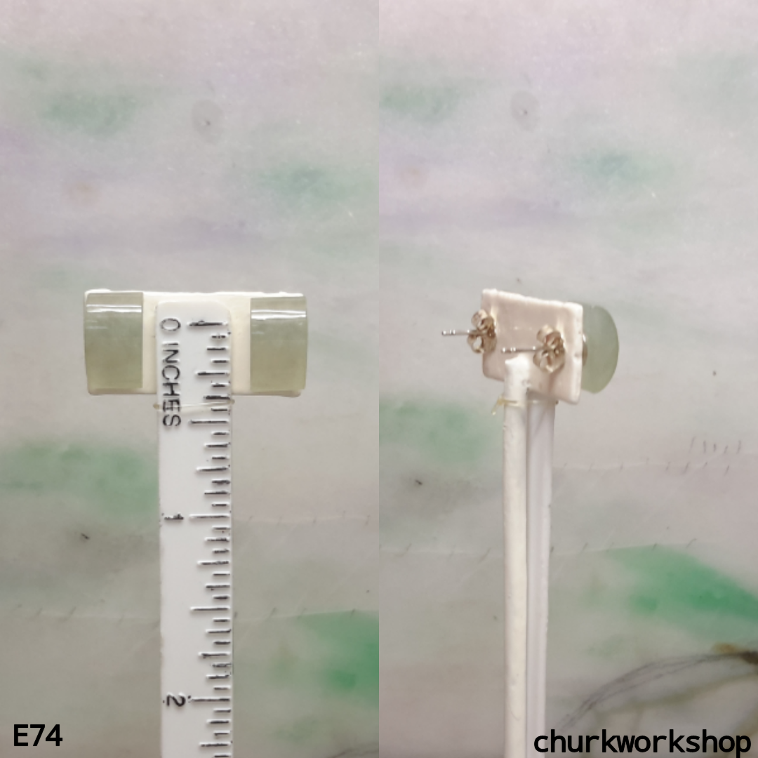 Pale green curved top rectangle ear studs