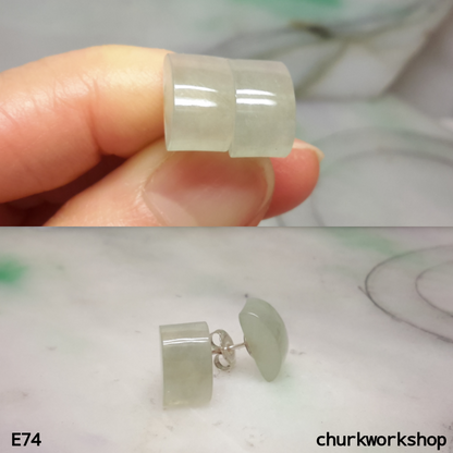 Pale green curved top rectangle ear studs