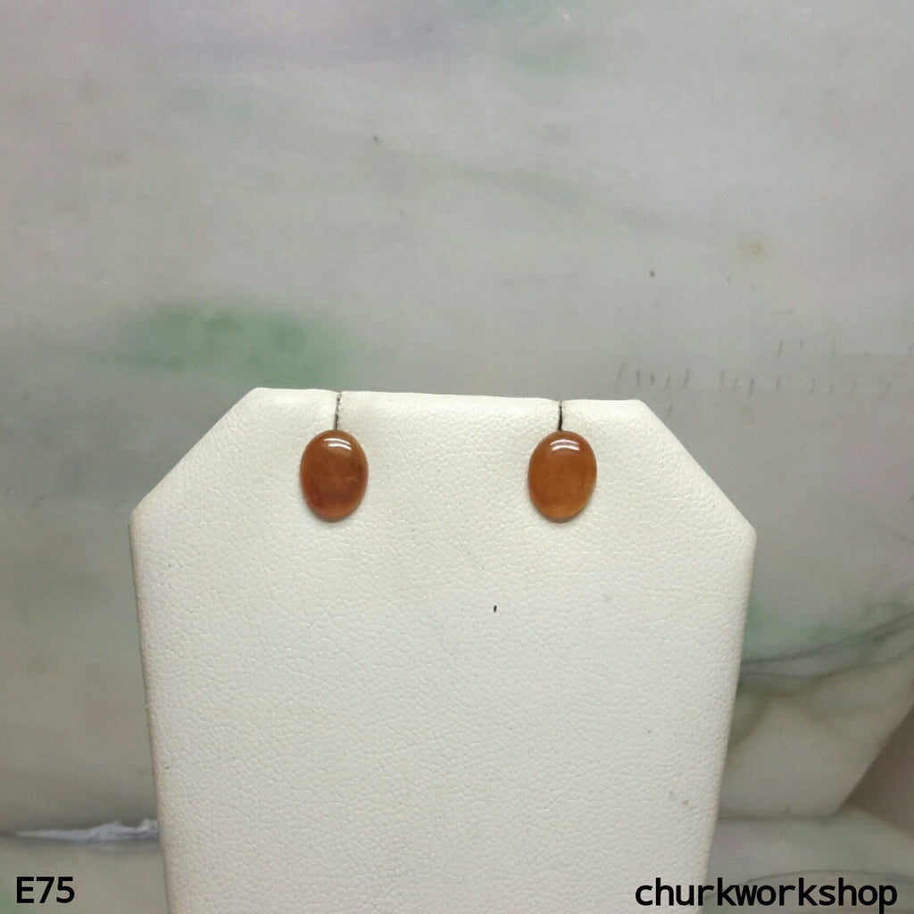 Red cabochon jade ear studs